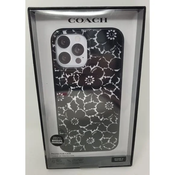 Coach Protective Case for Apple iPhone 12 Pro Max - Black/White Flowers - Picture 1 of 3